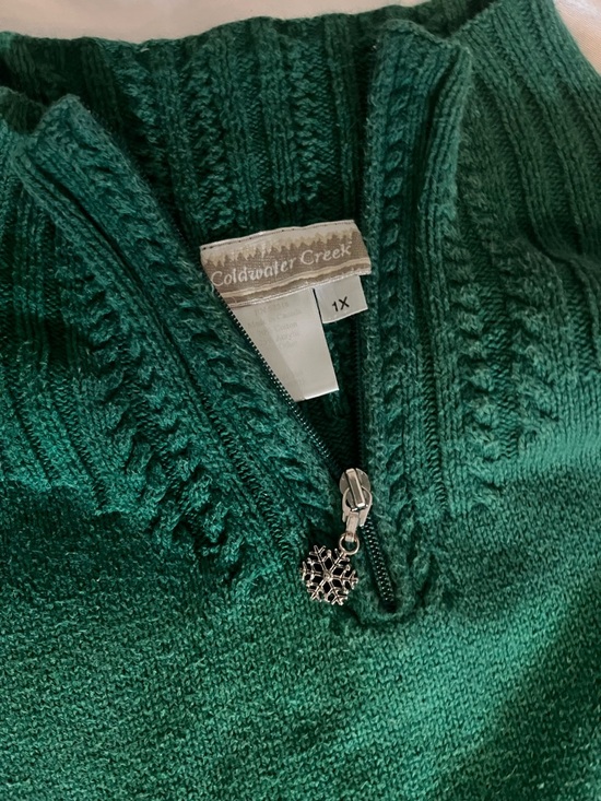 Coldwater Creek Sweaters - Coldwater Creek Women's Emerald Green Cable-Knit Half-Zip Sweater